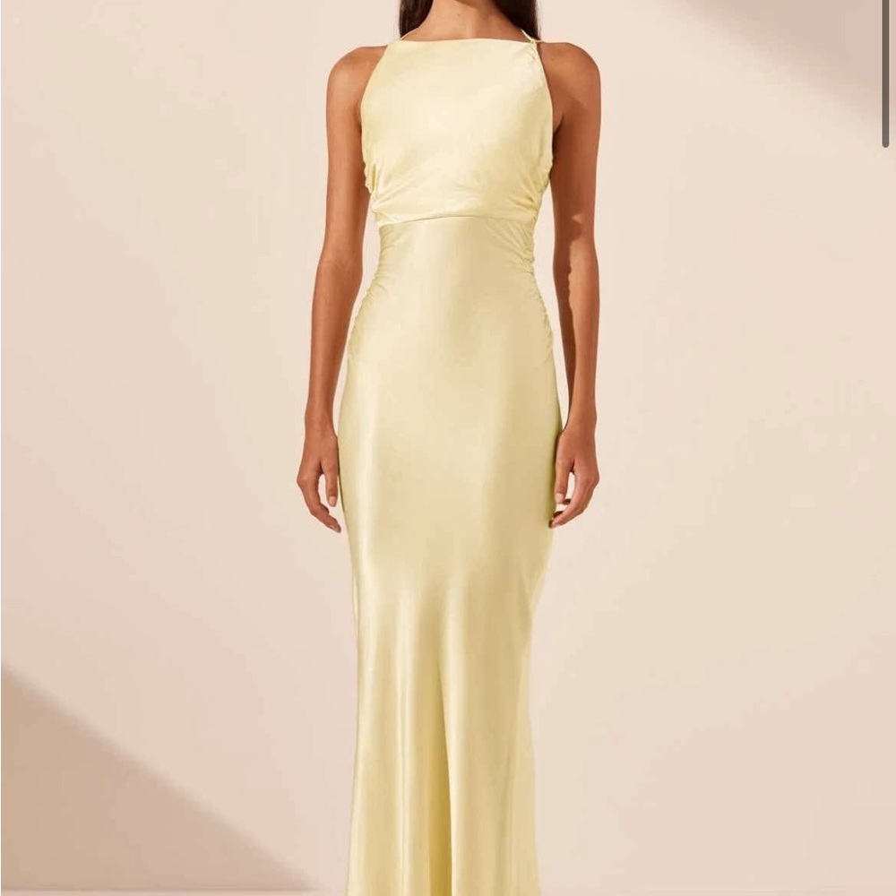 Shona Joy High Neck Yellow Satin Maxi Gown